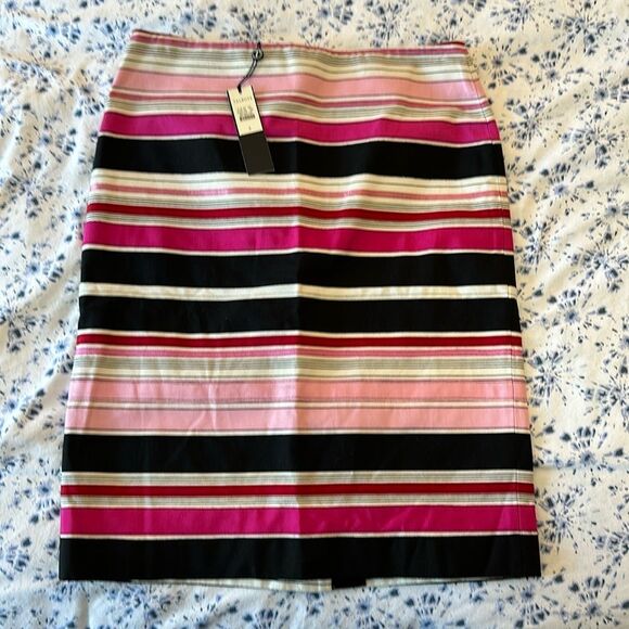 Talbots Preppy Feminine Pink and Black Ribbon Pencil Skirt Size 2 NWT - Picture 1 of 6
